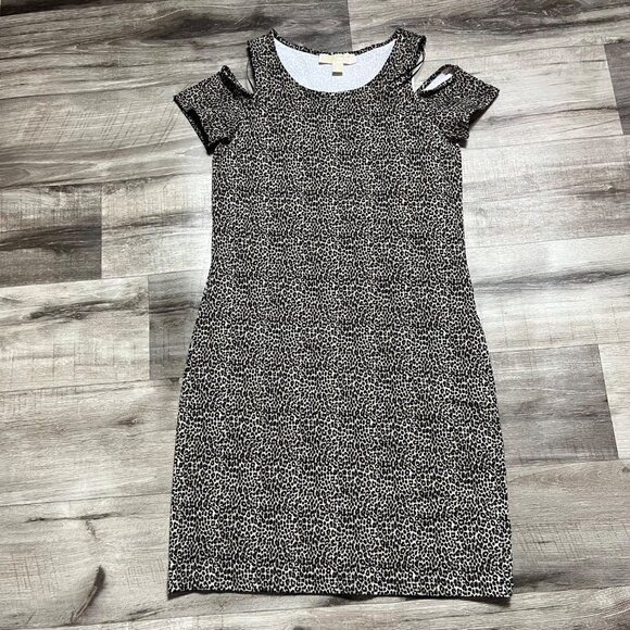 MICHAEL Michael Kors Short Sleeve Cold Shoulder Mini Dress Leopard Size XS - Picture 2 of 7
